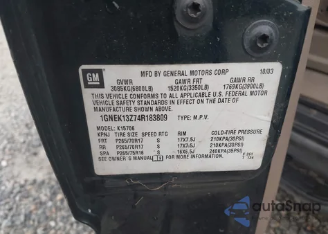 2004 Chevrolet Tahoe Z71 из США, поврежденный, VIN 1GNEK13Z74R183809